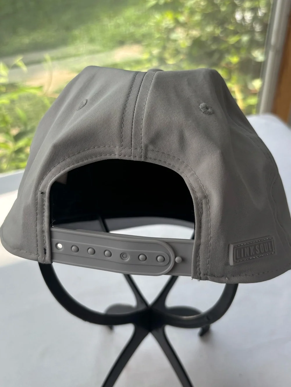 NEW Linksoul Gray 5 Panel Rope Trucker Hat Baseball Hat Pink Patch Snap Back